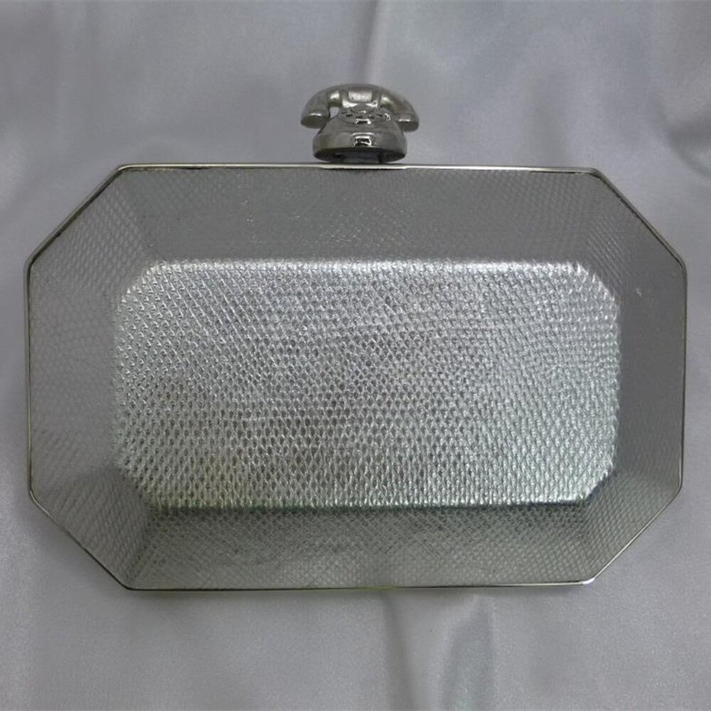 NWT JUDITH LEIBER Silver Leather Minaudiere Handbag-Telephone Clasp-MSRP $1995
